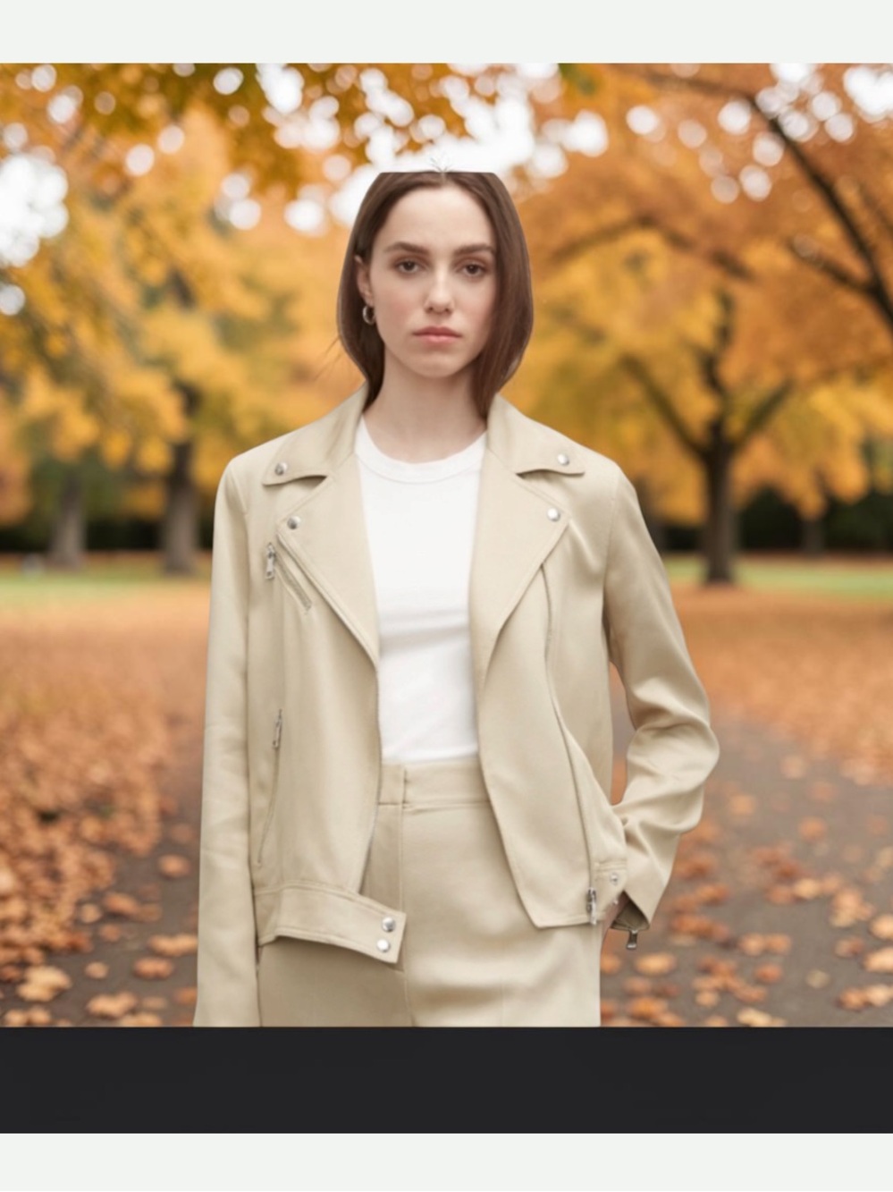 Club Monaco Relaxed Asymmetrical Moto Biker Jacket Cream Beige S
